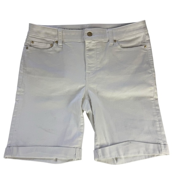 Talbots White Denim Flawless Girlfriend Short Bermuda 5Pocket Cuffed Hem Size 10 - Picture 1 of 7